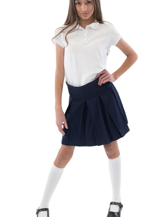 School Uniform Girls Solid Color Box Pleat Skirt Top of the Knee by hello nella