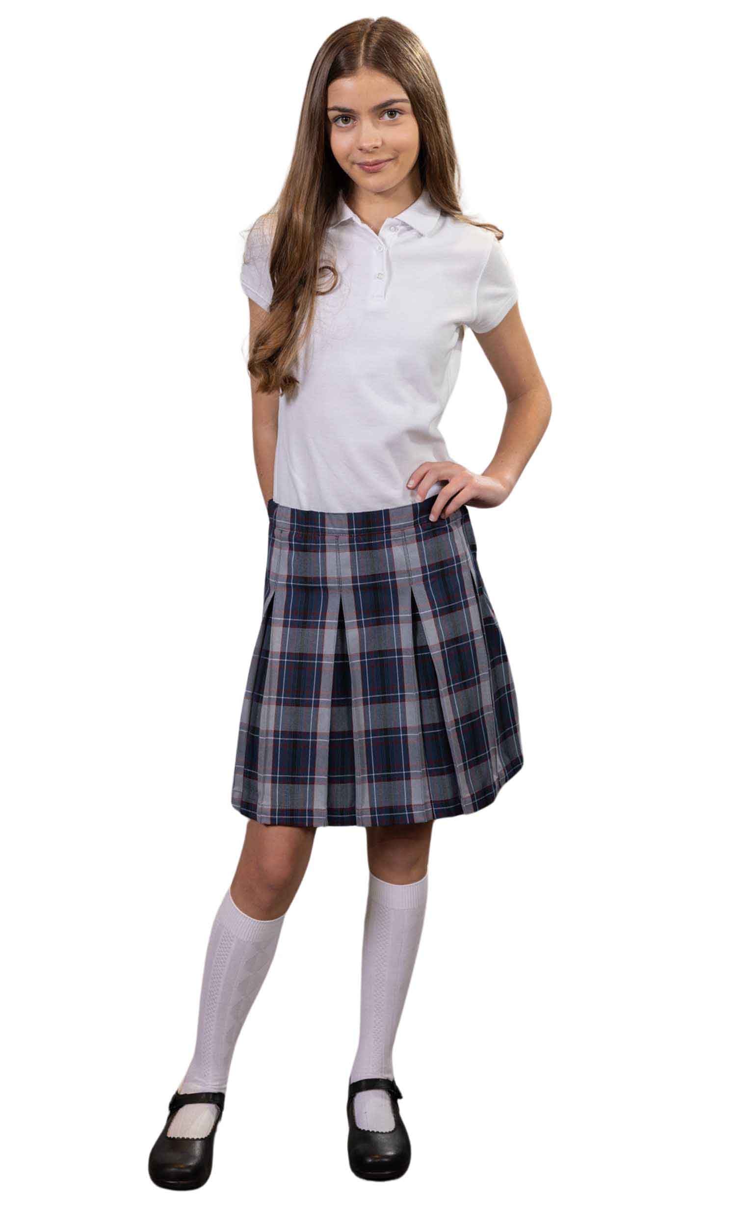 School Uniform Girls Box Pleat Skirt Top of The Knee Plaid #82 by hello nella