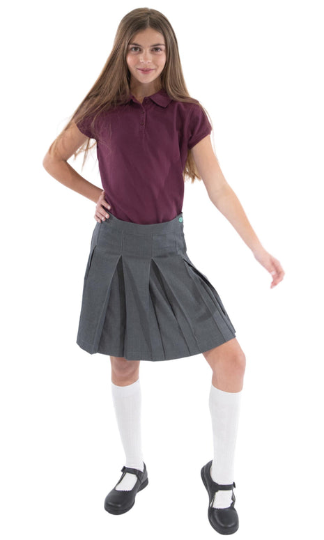 School Uniform Girls Solid Color Box Pleat Skirt Top of the Knee by hello nella