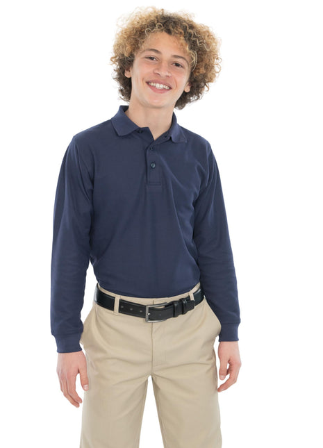 Camiseta polo de piqué de manga larga para niños con uniforme escolar de Tom Sawyer