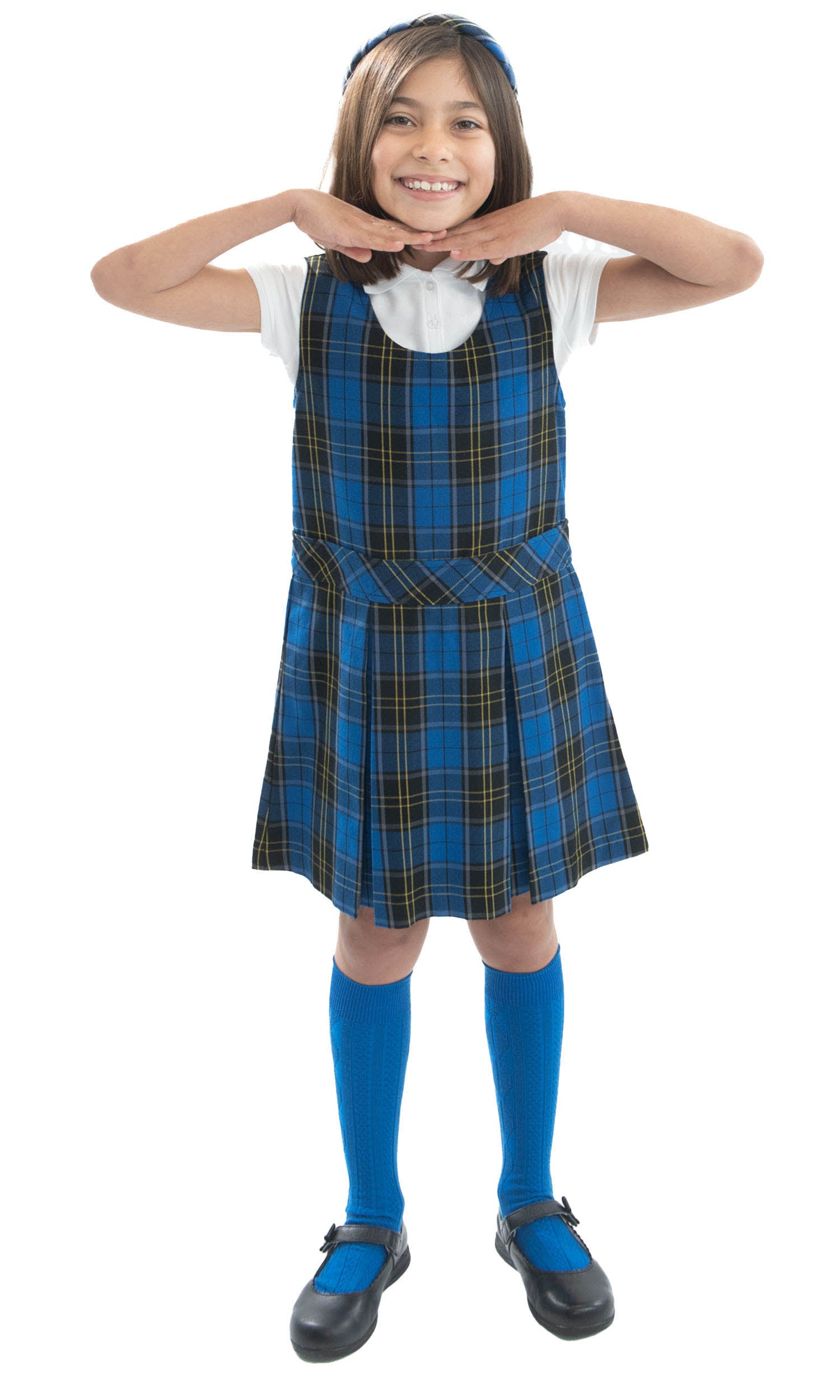 blue plaid uniform dress Blue Plaid Mock Wrap Skirt