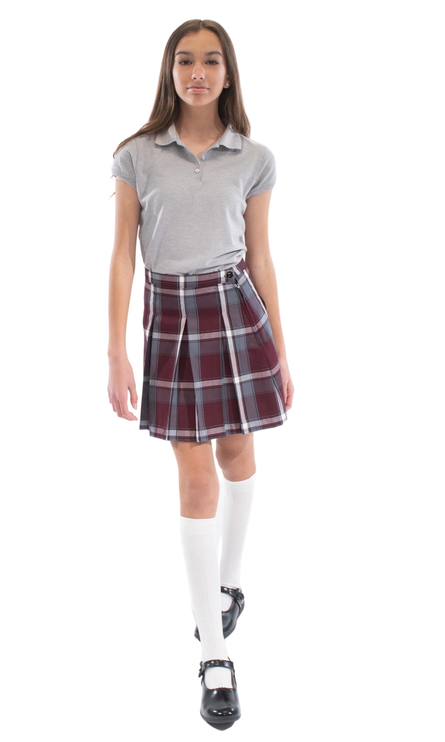 School Uniform Girls Box Pleat Skirt Top of The Knee Plaid #91 by hello nella