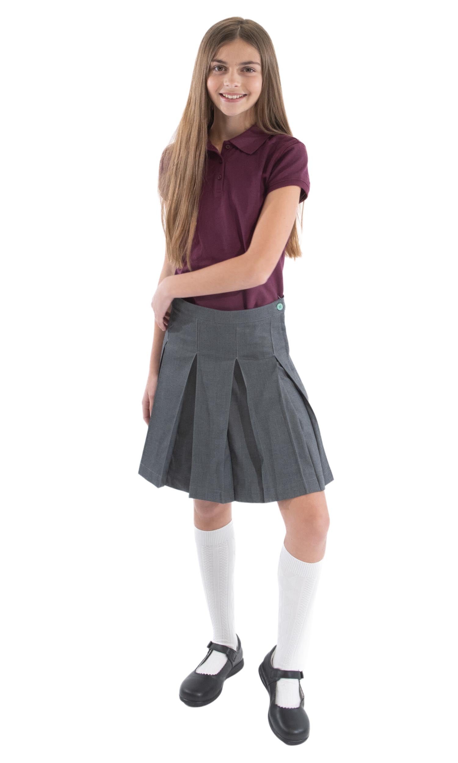 School Uniform Girls Solid Color Box Pleat Skirt Top of the Knee by hello nella