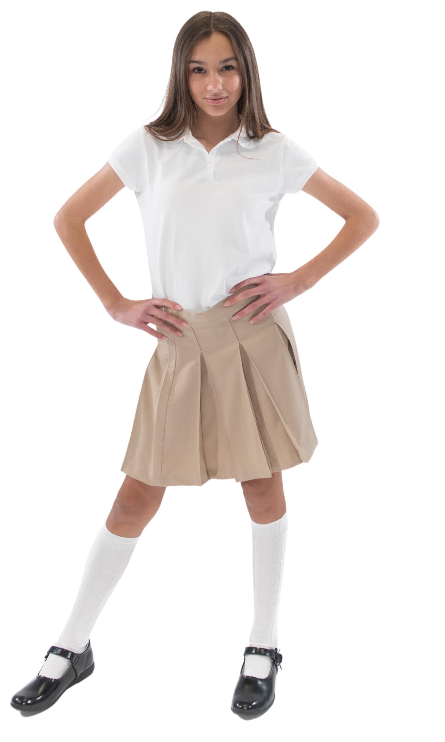 School Uniform Girls Solid Color Box Pleat Skirt Top of the Knee