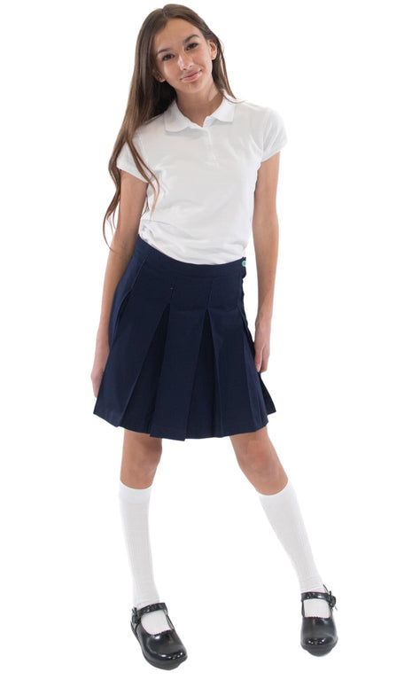 Uniforme escolar Niñas Falda plisada de caja de color sólido Parte superior de la rodilla